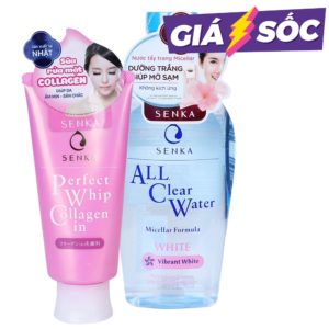 Combo Sữa rửa mặt Tạo Bọt Senka Perfect Collagen 120g và Nước tẩy trang Micellar Trắng Da 230ML