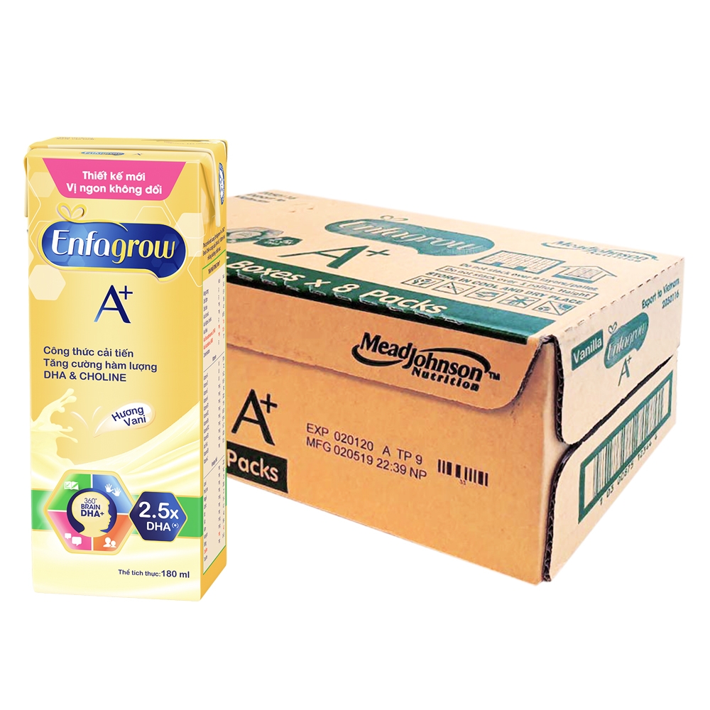Thùng thực phẩm bổ sung: Enfagrow A 360 Brain DHA hương Vani - 8 lốc
